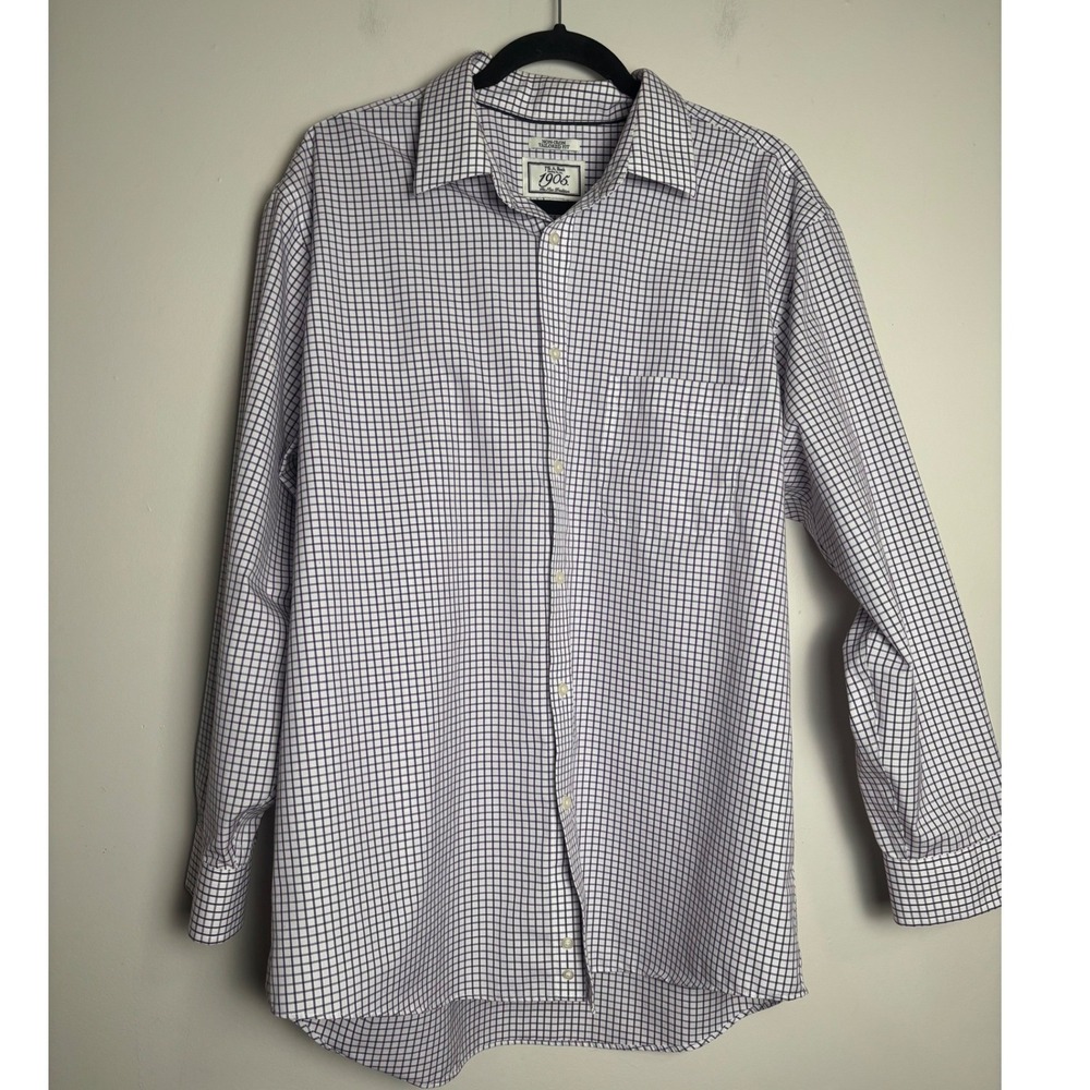 Jos. A. Bank Mens 1905 Tailored Fit Dress Shirt 17.5 34 Purple Windowpane Check